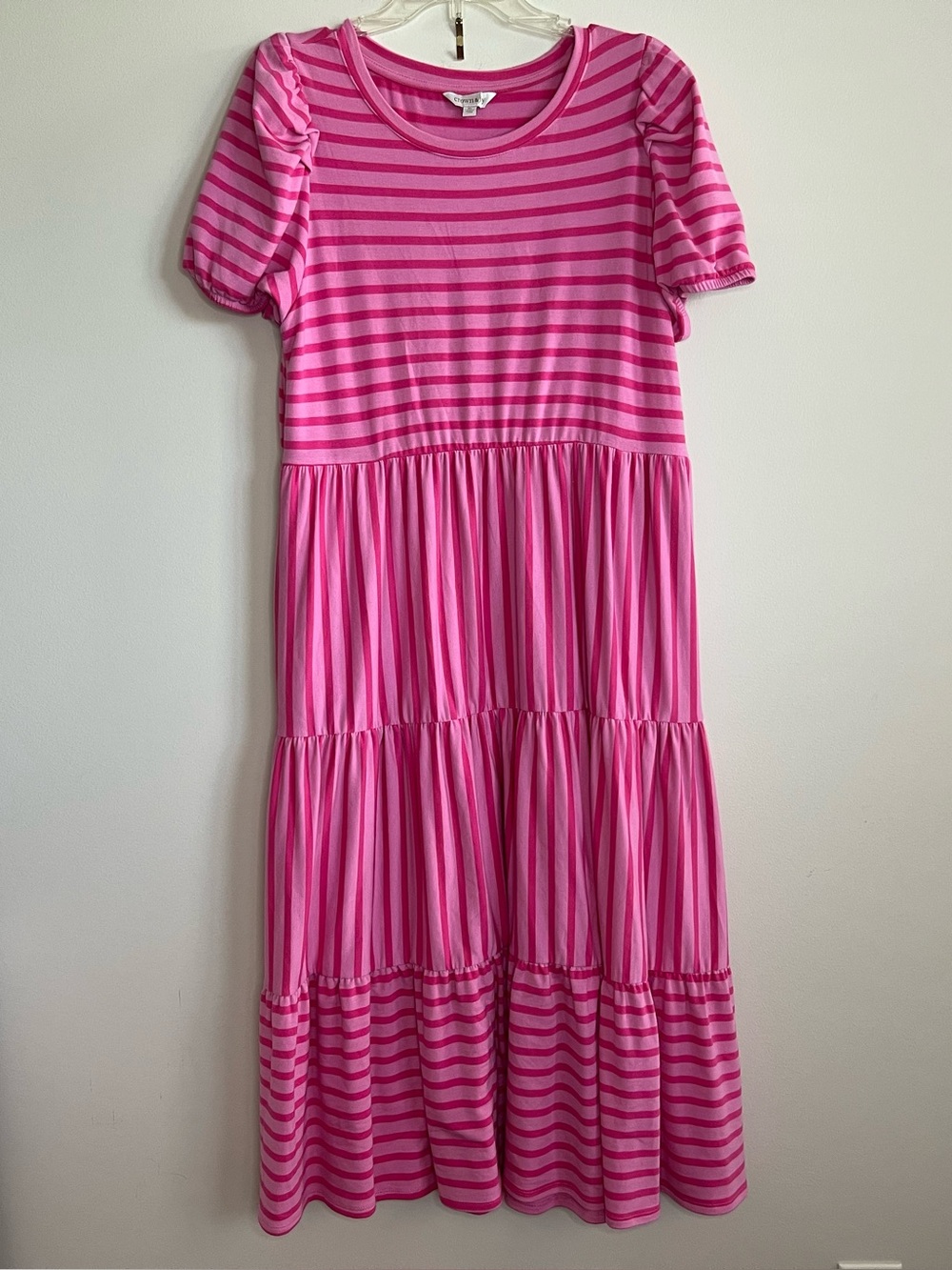 crown & ivy Pink Striped Tiered Midi Dress